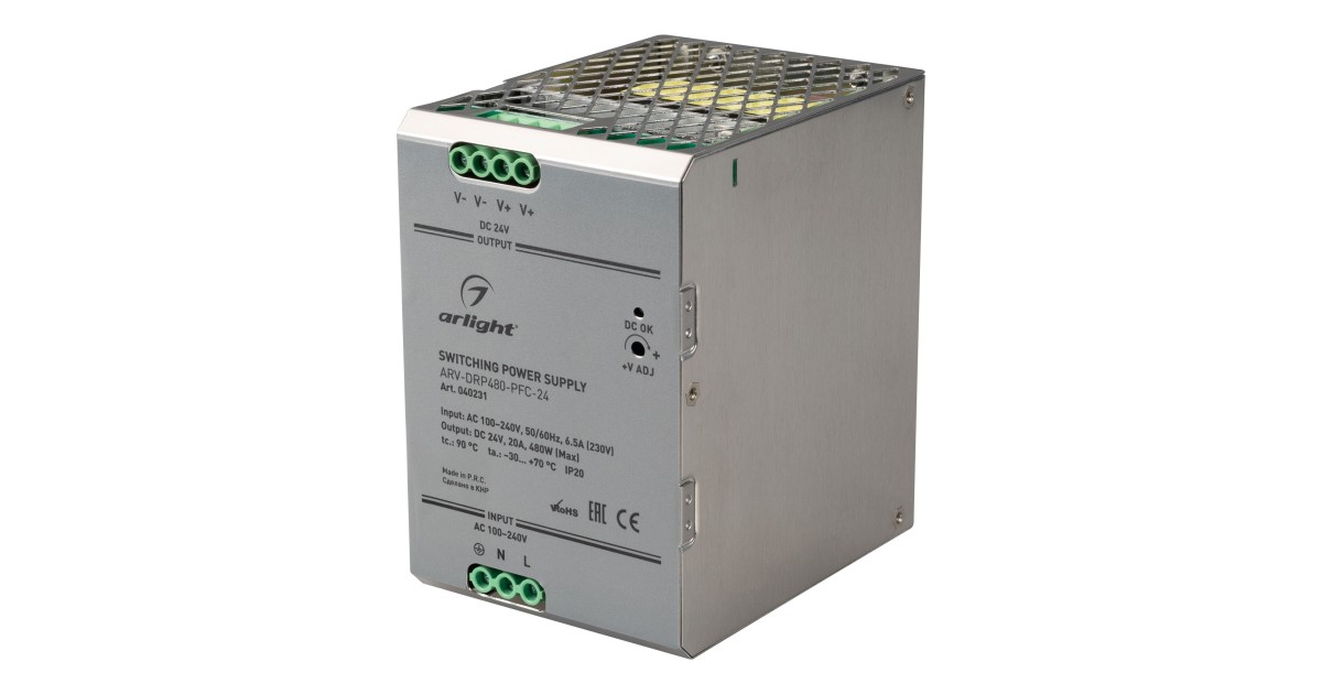 Купить Блок питания ARV-DRP480-PFC-24 (24V, 20A, 480W) 040231 Arlight оптом в Москве