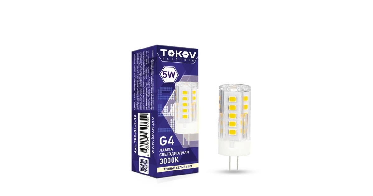Купить Лампа светодиодная 5Вт Capsule 3000К G4 220-240В TKE-G4-5-3K TOKOV ELECTRIC оптом в Москве