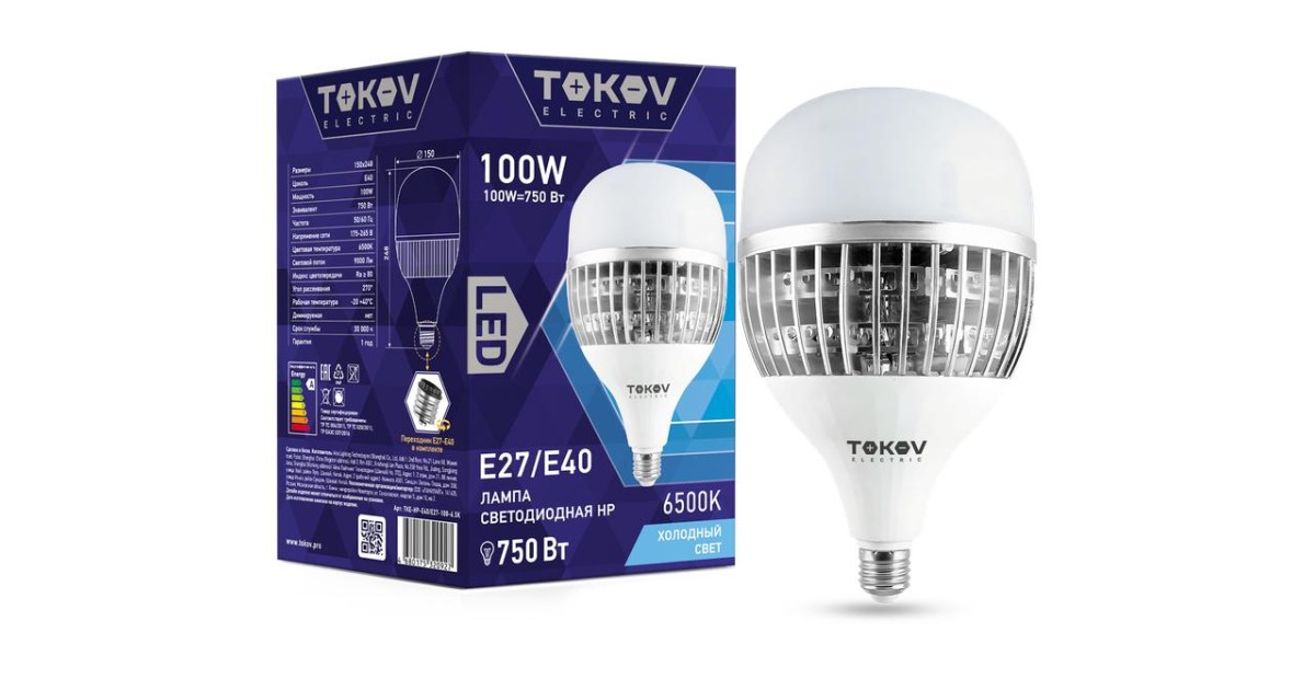 Купить Лампа светодиодная 100Вт HP 6500К E40/E27 176-264В TKE-HP-E40/E27-100-6.5K TOKOV ELECTRIC оптом в Москве