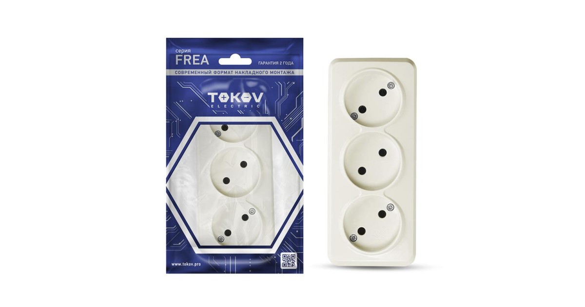 Купить Розетка 3-м ОП Frea 16А IP20 250В без заземл. АБС-пластик беж. TKE-FR-R3-C02 TOKOV ELECTRIC оптом в Москве