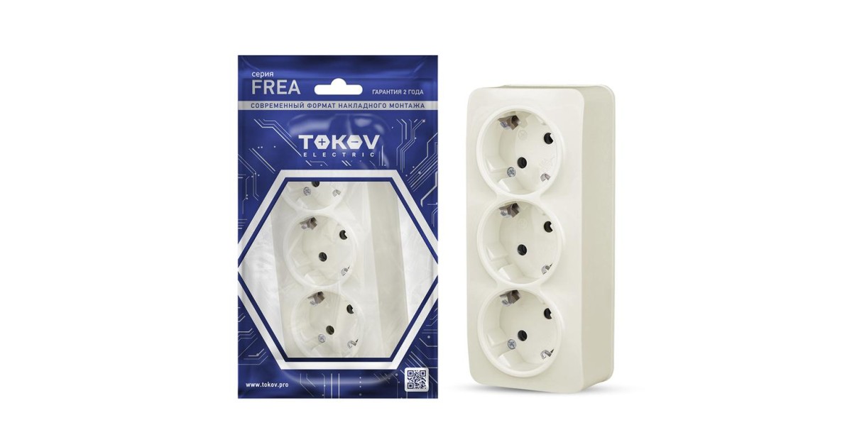 Купить Розетка 3-м ОП Frea 16А IP20 250В с заземл. АБС-пластик беж. TKE-FR-R3Z-C02 TOKOV ELECTRIC оптом в Москве