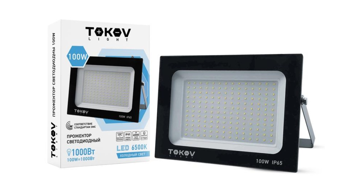 Купить Прожектор светодиодный 100Вт 6700лм 6500К IP65 черн. (TKL) TKL-FL/LED-100-6.5K-IP65 TOKOV ELECTRIC оптом в Москве