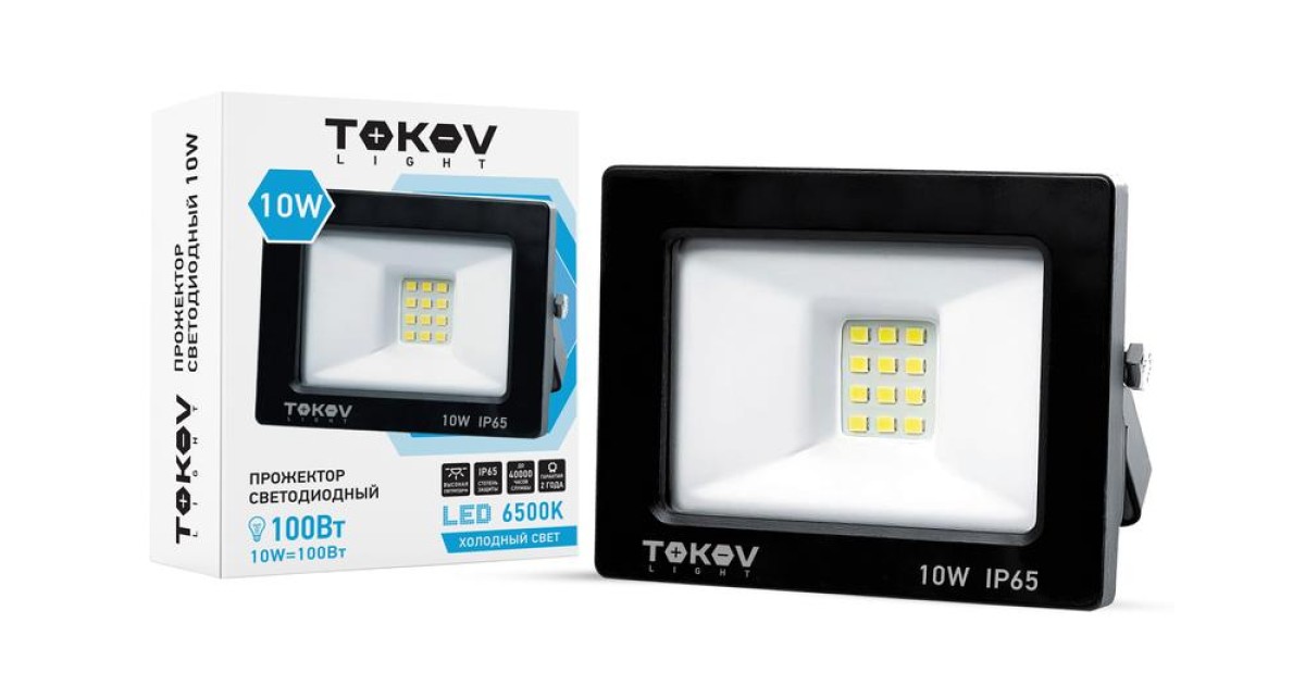 Купить Прожектор светодиодный 10Вт 600лм 6500К IP65 черн. (TKL) TKL-FL/LED-10-6.5K-IP65 TOKOV ELECTRIC оптом в Москве