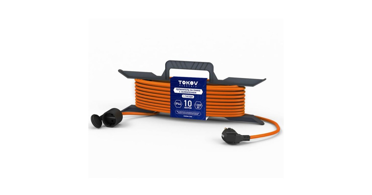 Купить Удлинитель-шнур на рамке 1х10м с заземл. 6А IP44 3х0.75 с защ. крышкой TKE-SR10-075-Z TOKOV ELECTRIC оптом в Москве