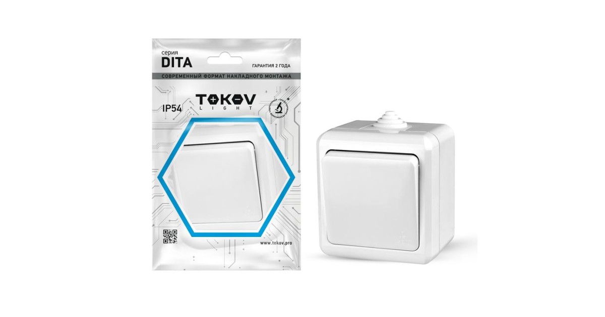Купить Выключатель 1-кл. ОП Dita IP54 10А 250В бел. TKL-DT-V1-C01-IP54 TOKOV ELECTRIC оптом в Москве