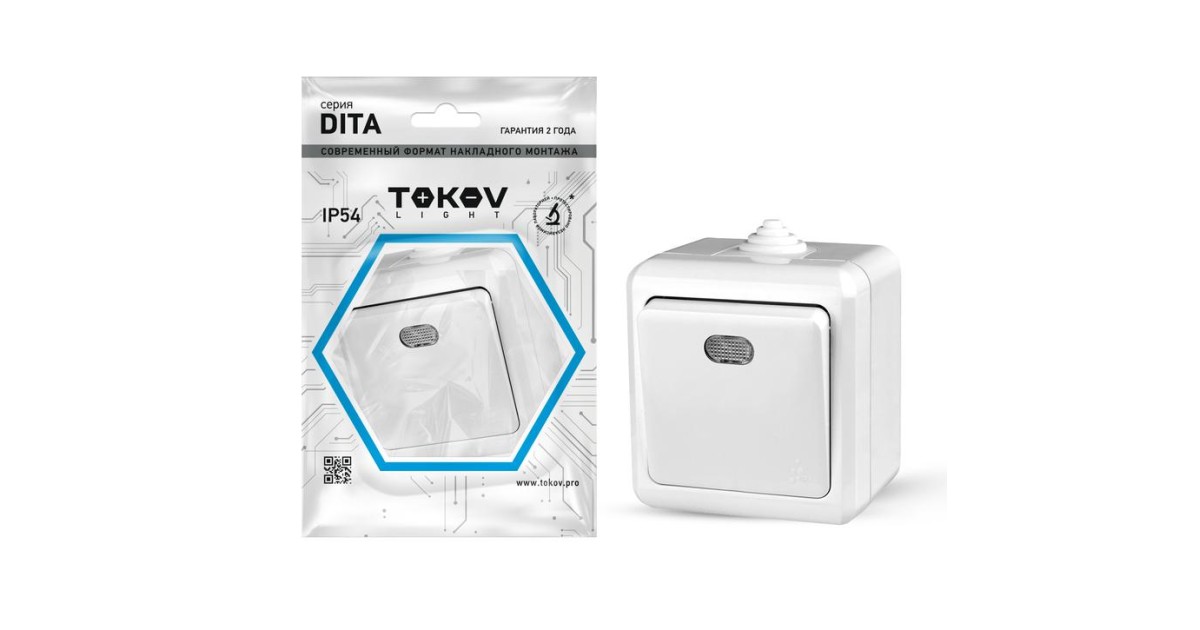 Купить Выключатель 1-кл. ОП Dita IP54 10А 250В с индикацией бел. TKL-DT-V1I-C01-IP54 TOKOV ELECTRIC оптом в Москве