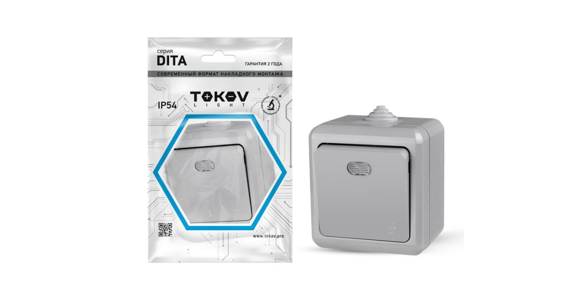 Купить Выключатель 1-кл. ОП Dita IP54 10А 250В с индикацией сер. TKL-DT-V1I-C06-IP54 TOKOV ELECTRIC оптом в Москве