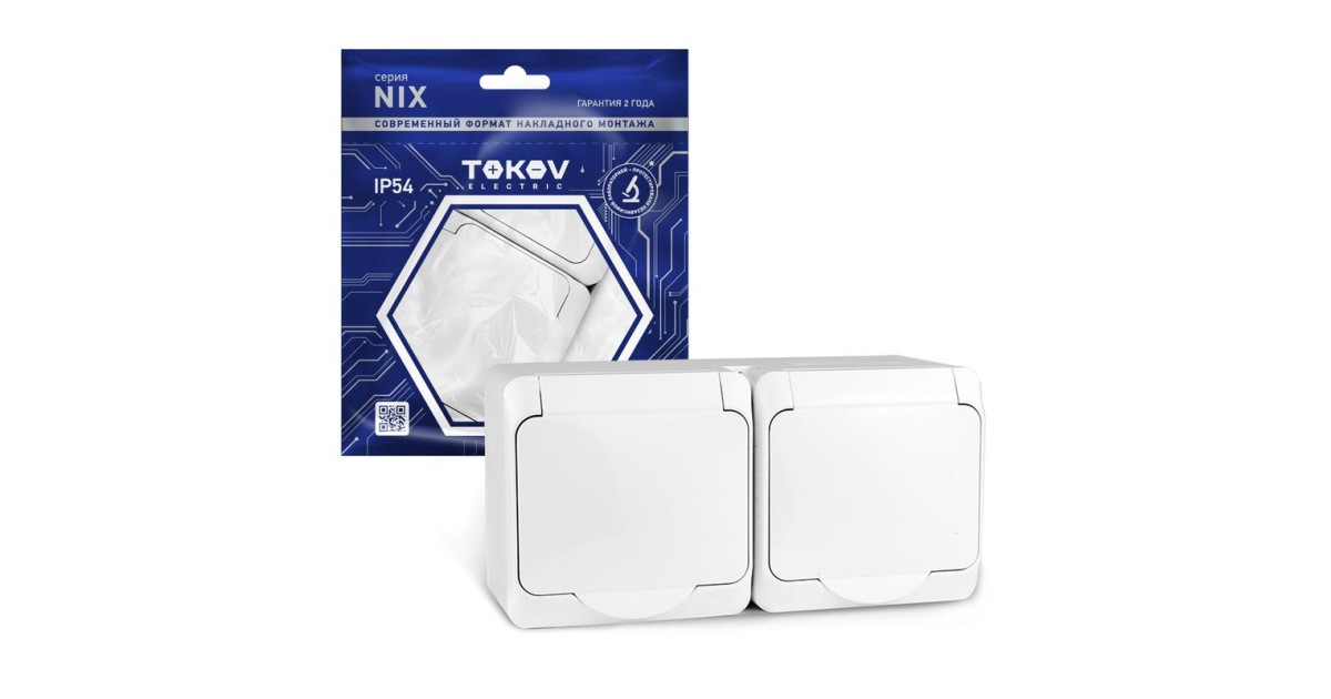 Купить Розетка 2-м ОП Nix 16А IP54 250В с заземл. с крышкой бел. TKE-NX-R2Z-C01-IP54 TOKOV ELECTRIC оптом в Москве
