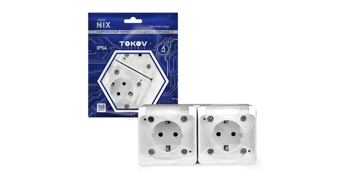 Купить Розетка 2-м ОП Nix 16А IP54 250В с заземл. с прозр. крышкой бел. TKE-NX-R2Z-C01T-IP54 TOKOV ELECTRIC оптом в Москве