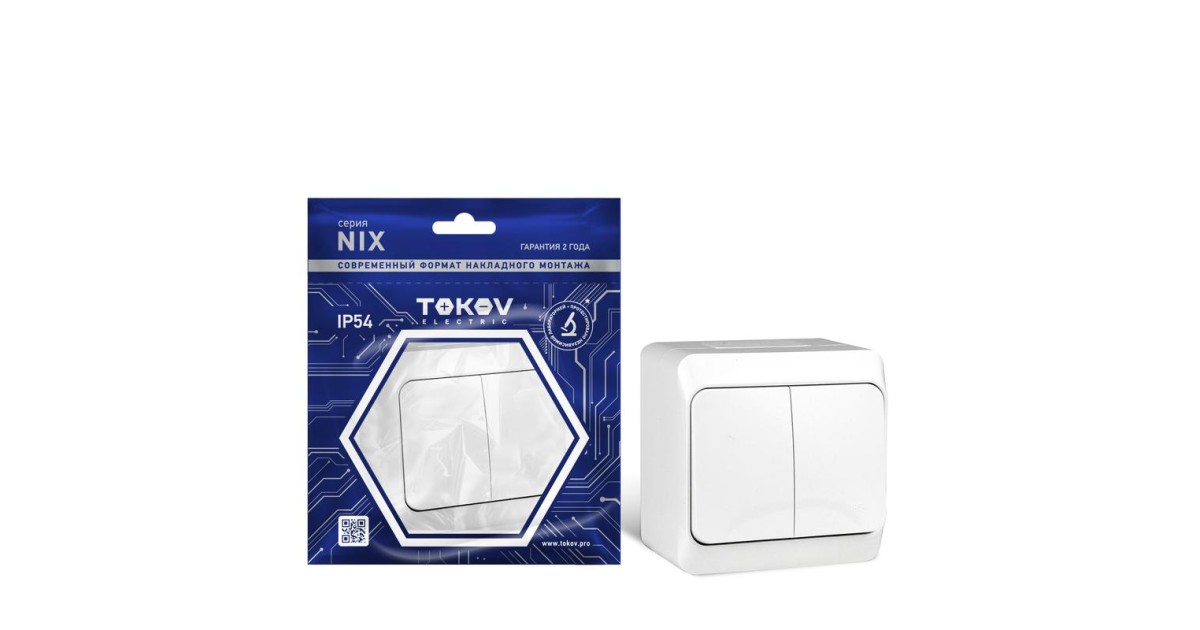 Купить Выключатель 2-кл. ОП Nix 10А IP54 250В бел. TKE-NX-V2-C01-IP54 TOKOV ELECTRIC оптом в Москве