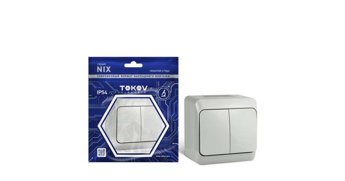 Купить Выключатель 2-кл. ОП Nix 10А IP54 250В сер. TKE-NX-V2-C06-IP54 TOKOV ELECTRIC оптом в Москве