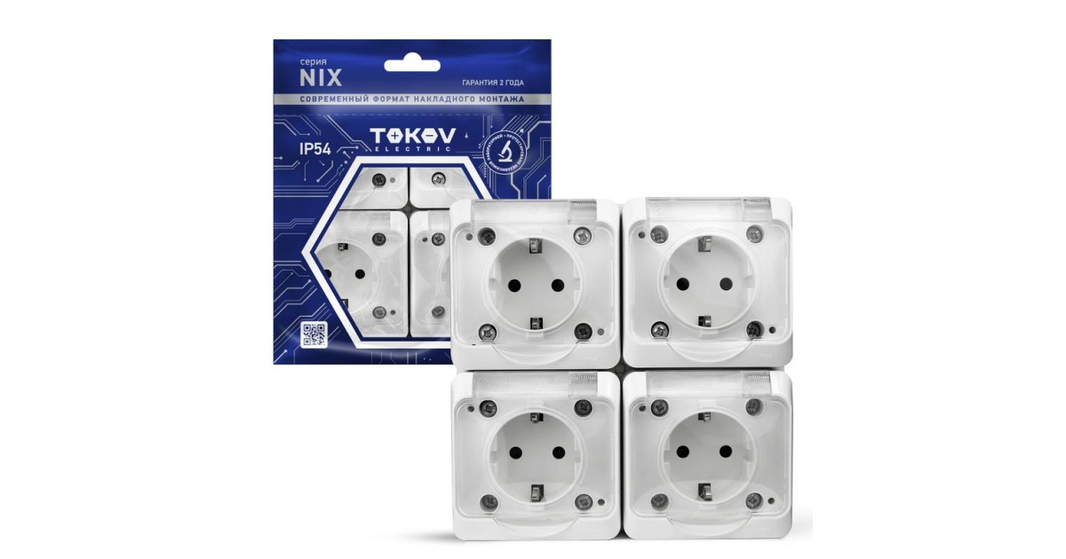 Купить Розетка 4-м ОП Nix 16А IP54 250В с заземл. с прозр. крышкой бел. TKE-NX-R4Z-C01T-IP54 TOKOV ELECTRIC оптом в Москве