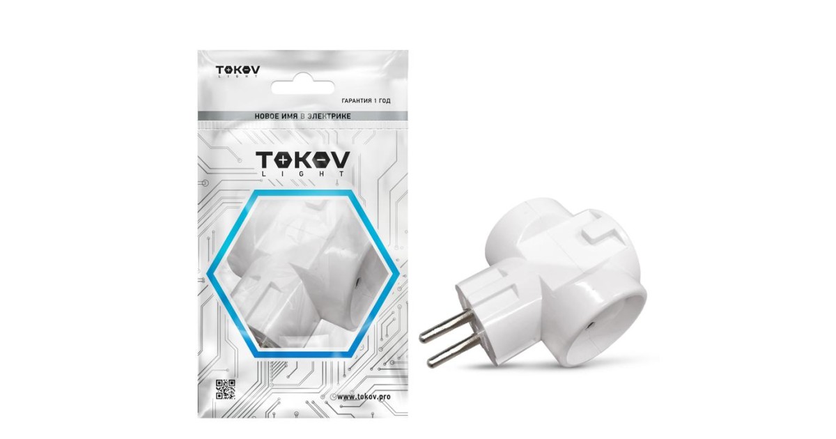Купить Разветвитель 3-м без заземл. 16А 250В IP20 ABS-пластик бел. TKL-S3C-C01 TOKOV ELECTRIC оптом в Москве