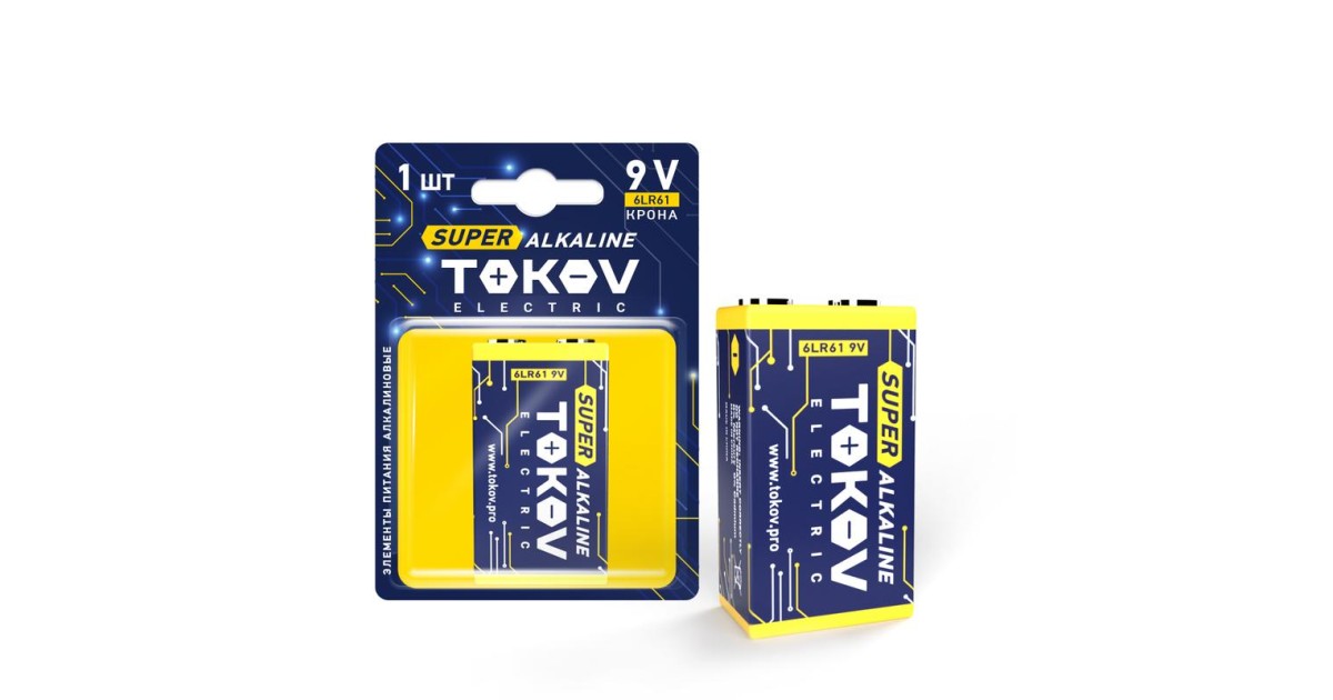 Купить Элемент питания алкалиновый "крона" 6LR61 (блист.1шт) TKE-ALS-6LR61/B1 TOKOV ELECTRIC оптом в Москве