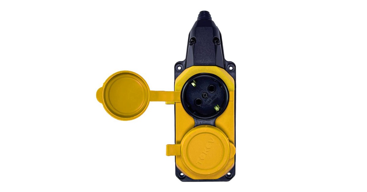 Купить Колодка удлинителя 2-м с заземл. 16А IP44 каучук желт. TOKOV TKE-C07-KK2-Z TOKOV ELECTRIC оптом в Москве