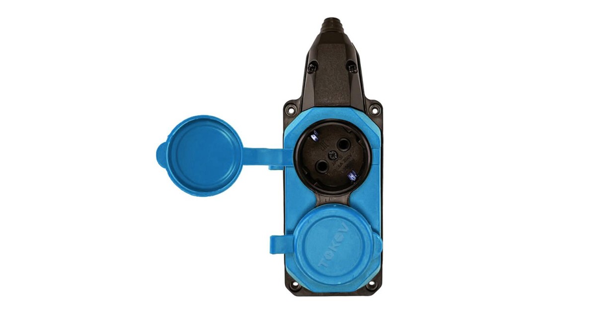Купить Колодка удлинителя 2-м с заземл. 16А IP44 каучук син. TOKOV TKE-C08-KK2-Z TOKOV ELECTRIC оптом в Москве