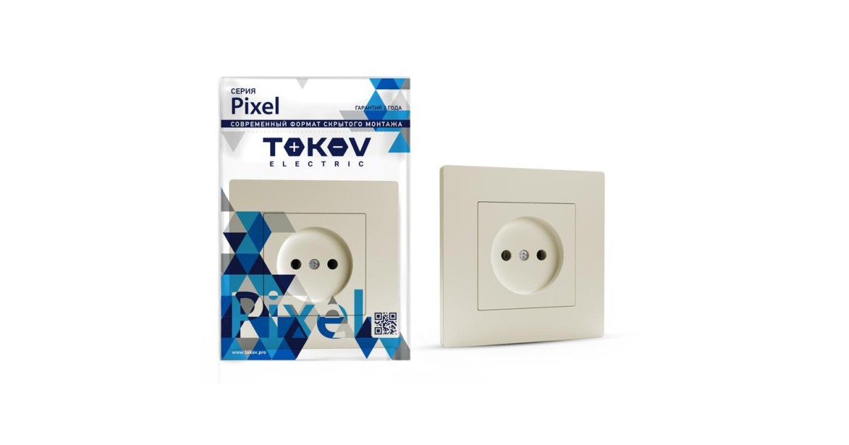 Купить Розетка 1-м СП Pixel 16А IP20 без заземл. в сборе беж. TKE-PX-R1F-C02 TOKOV ELECTRIC оптом в Москве