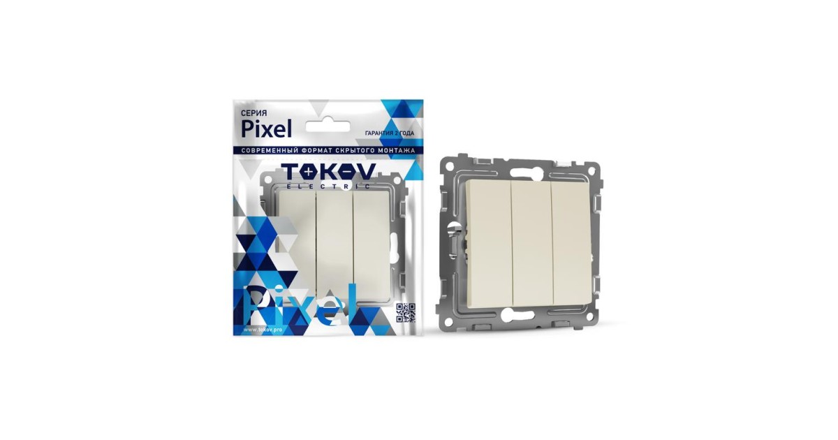 Купить Выключатель 3-кл. СП Pixel 10А IP20 механизм беж. TKE-PX-V3-C02 TOKOV ELECTRIC оптом в Москве