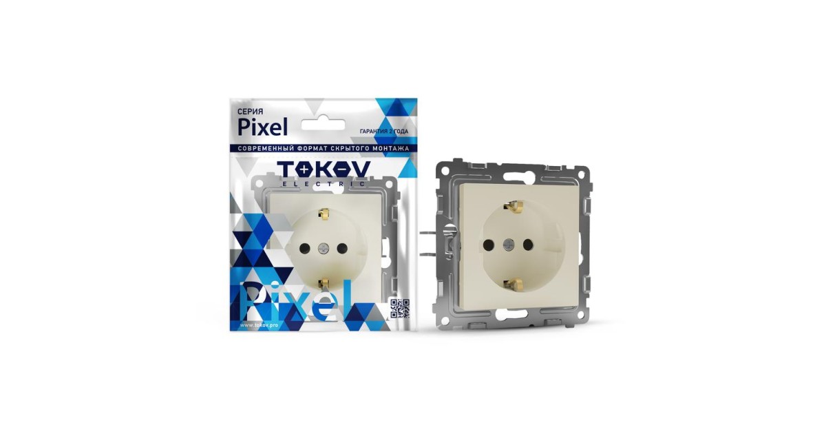 Купить Розетка 1-м СП Pixel 16А IP20 с заземл. механизм беж. TKE-PX-R1Z-C02 TOKOV ELECTRIC оптом в Москве