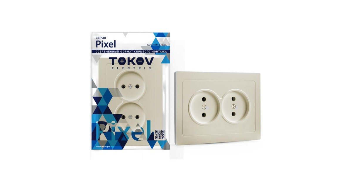 Купить Розетка 2-м СП Pixel 16А IP20 без заземл. в сборе беж. TKE-PX-R2F-C02 TOKOV ELECTRIC оптом в Москве