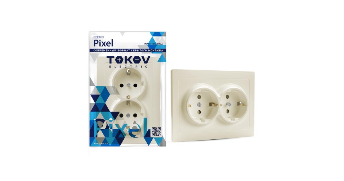 Купить Розетка 2-м СП Pixel 16А IP20 с заземл. защ. шторки в сборе беж. TKE-PX-R2FZSF-C02 TOKOV ELECTRIC оптом в Москве