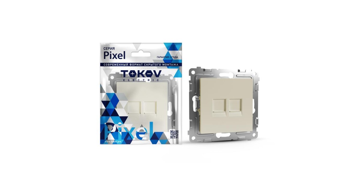 Купить Розетка компьютерная 2-м СП Pixel RJ45 кат.5E механизм беж. TKE-PX-RC2-C02 TOKOV ELECTRIC оптом в Москве