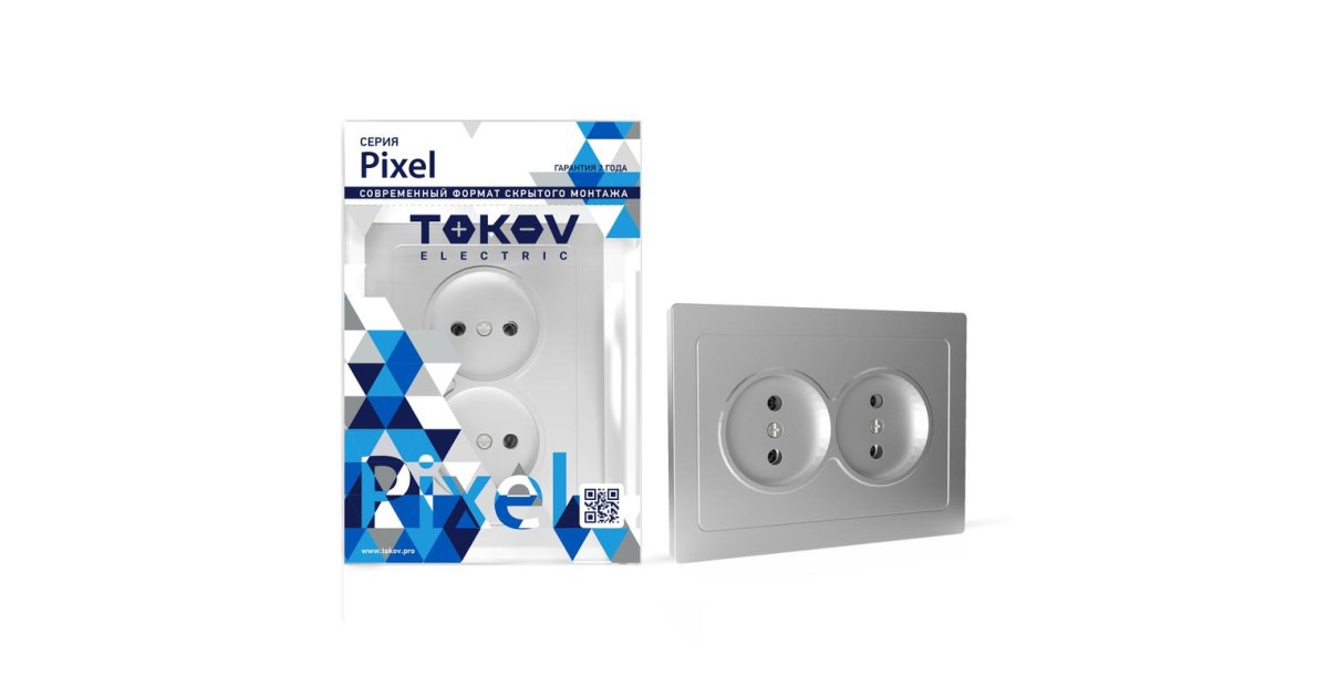 Купить Розетка 2-м СП Pixel 16А IP20 без заземл. в сборе алюм. TKE-PX-R2F-C03 TOKOV ELECTRIC оптом в Москве