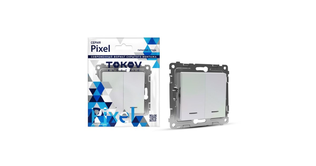 Купить Выключатель 2-кл. СП Pixel 10А IP20 с индикатором механизм перламутр. TKE-PX-V2I-C04 TOKOV ELECTRIC оптом в Москве