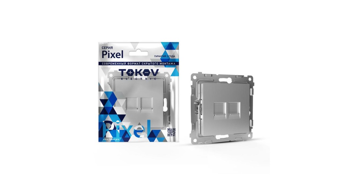 Купить Розетка компьютерная 2-м СП Pixel RJ45 кат.5E механизм алюм. TKE-PX-RC2-C03 TOKOV ELECTRIC оптом в Москве