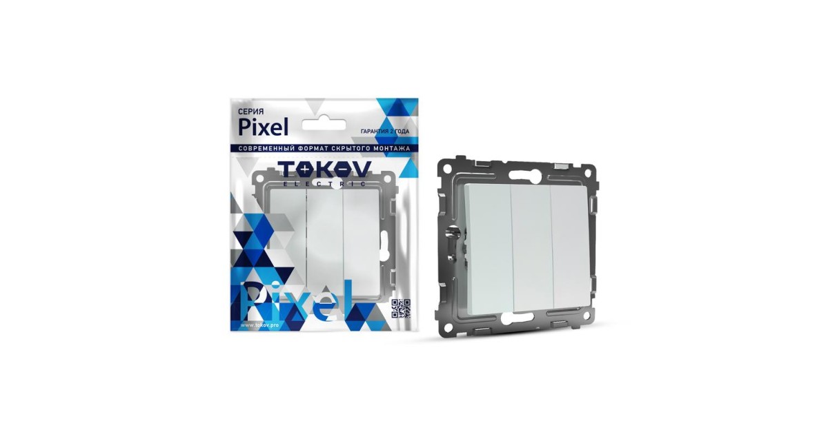 Купить Выключатель 3-кл. СП Pixel 10А IP20 механизм перламутр. TKE-PX-V3-C04 TOKOV ELECTRIC оптом в Москве