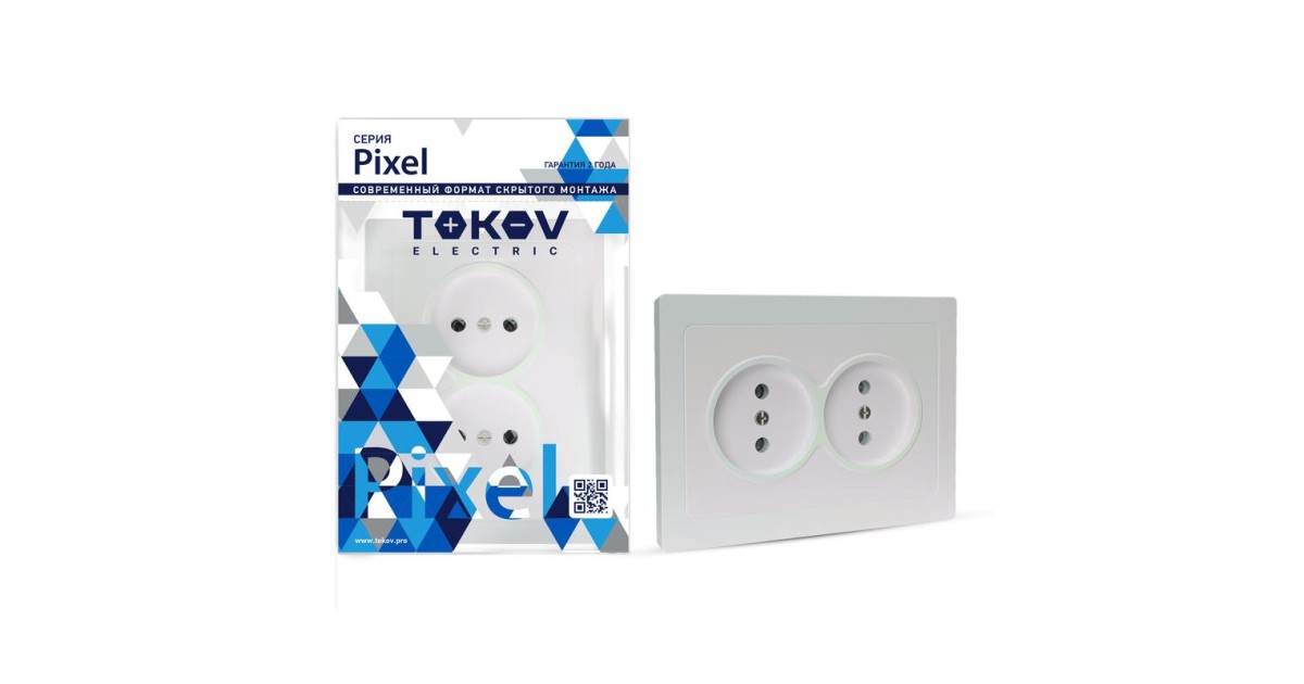 Купить Розетка 2-м СП Pixel 16А IP20 без заземл. в сборе перламутр. TKE-PX-R2F-C04 TOKOV ELECTRIC оптом в Москве