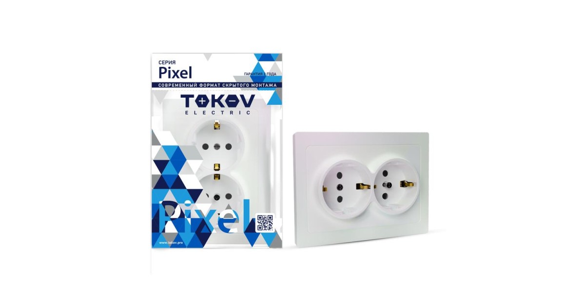 Купить Розетка 2-м СП Pixel 16А IP20 с заземл. защ. шторки в сборе перламутр. TKE-PX-R2FZSF-C04 TOKOV ELECTRIC оптом в Москве