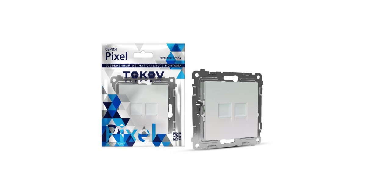 Купить Розетка компьютерная 2-м СП Pixel RJ45 кат.5E механизм перламутр. TKE-PX-RC2-C04 TOKOV ELECTRIC оптом в Москве