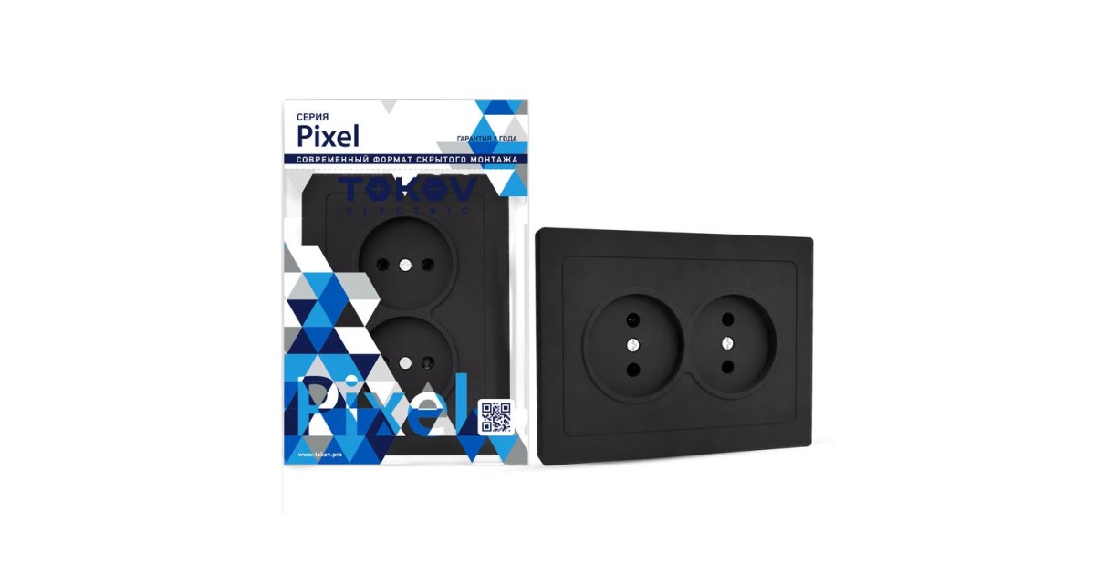 Купить Розетка 2-м СП Pixel 16А IP20 без заземл. в сборе карбон TKE-PX-R2F-C14 TOKOV ELECTRIC оптом в Москве