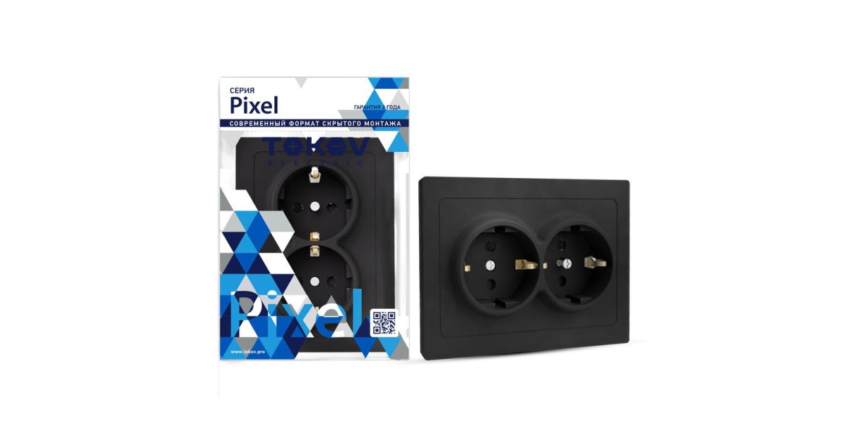 Купить Розетка 2-м СП Pixel 16А IP20 с заземл. защ. шторки в сборе карбон TKE-PX-R2FZSF-C14 TOKOV ELECTRIC оптом в Москве