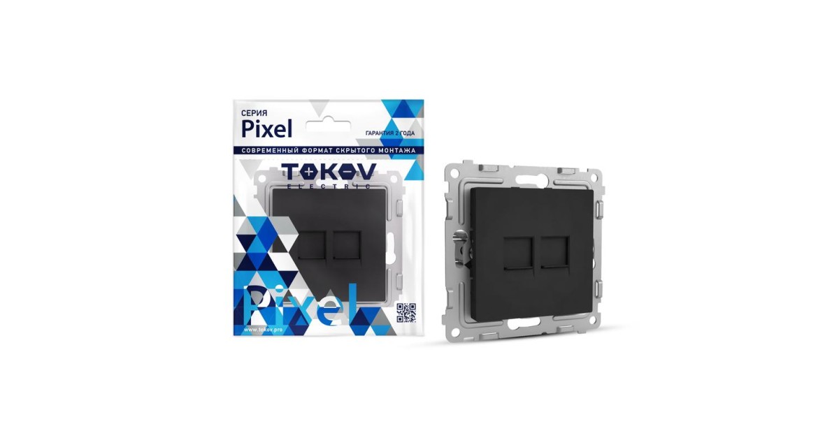 Купить Розетка компьютерная 2-м СП Pixel RJ45 кат.5E механизм карбон TKE-PX-RC2-C14 TOKOV ELECTRIC оптом в Москве