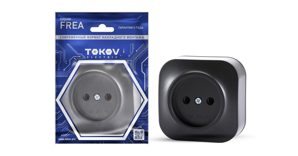 Купить Розетка 1-м ОП Frea 16А IP20 250В без заземл. АБС-пластик карбон TKE-FR-R1-C14 TOKOV ELECTRIC оптом в Москве