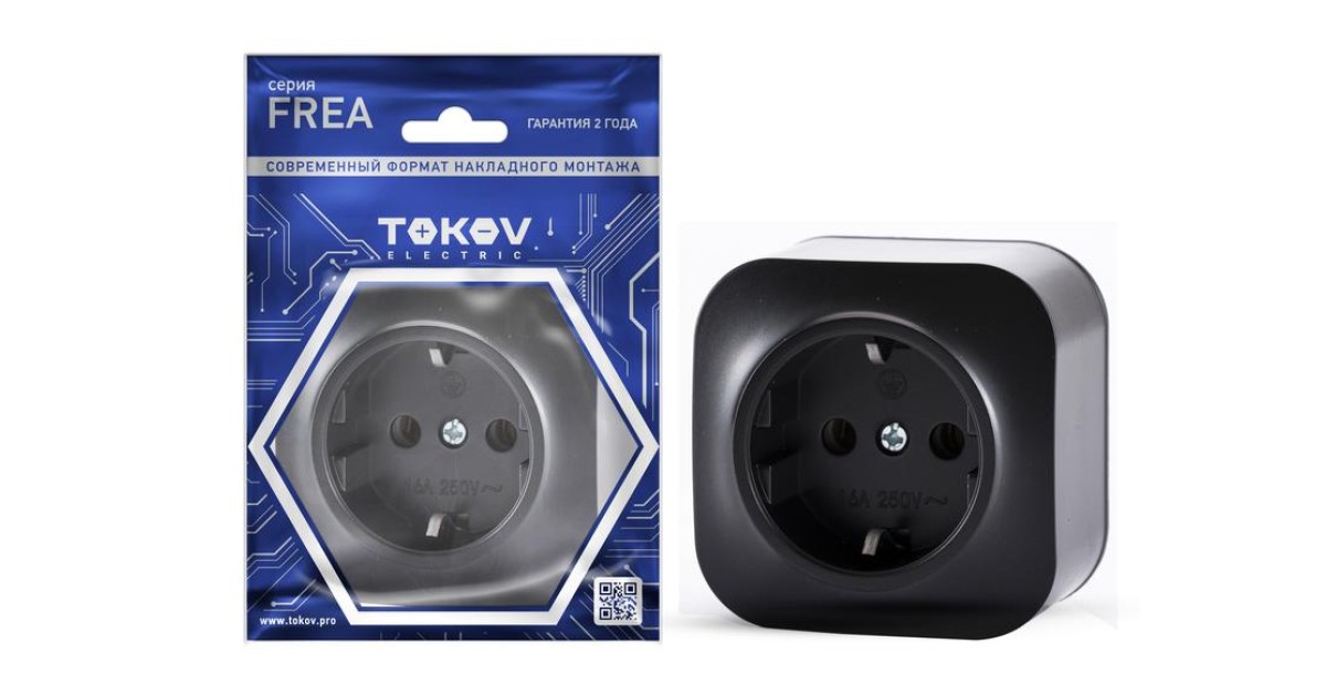 Купить Розетка 1-м ОП Frea 16А IP20 250В с заземл. АБС-пластик карбон TKE-FR-R1Z-C14 TOKOV ELECTRIC оптом в Москве