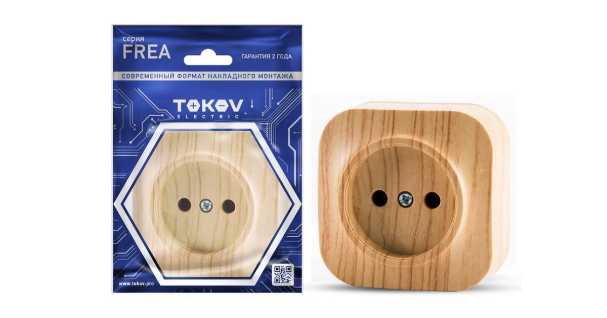 Купить Розетка 1-м ОП Frea 16А IP20 250В без заземл. АБС-пластик сосна TKE-FR-R1-C25 TOKOV ELECTRIC оптом в Москве