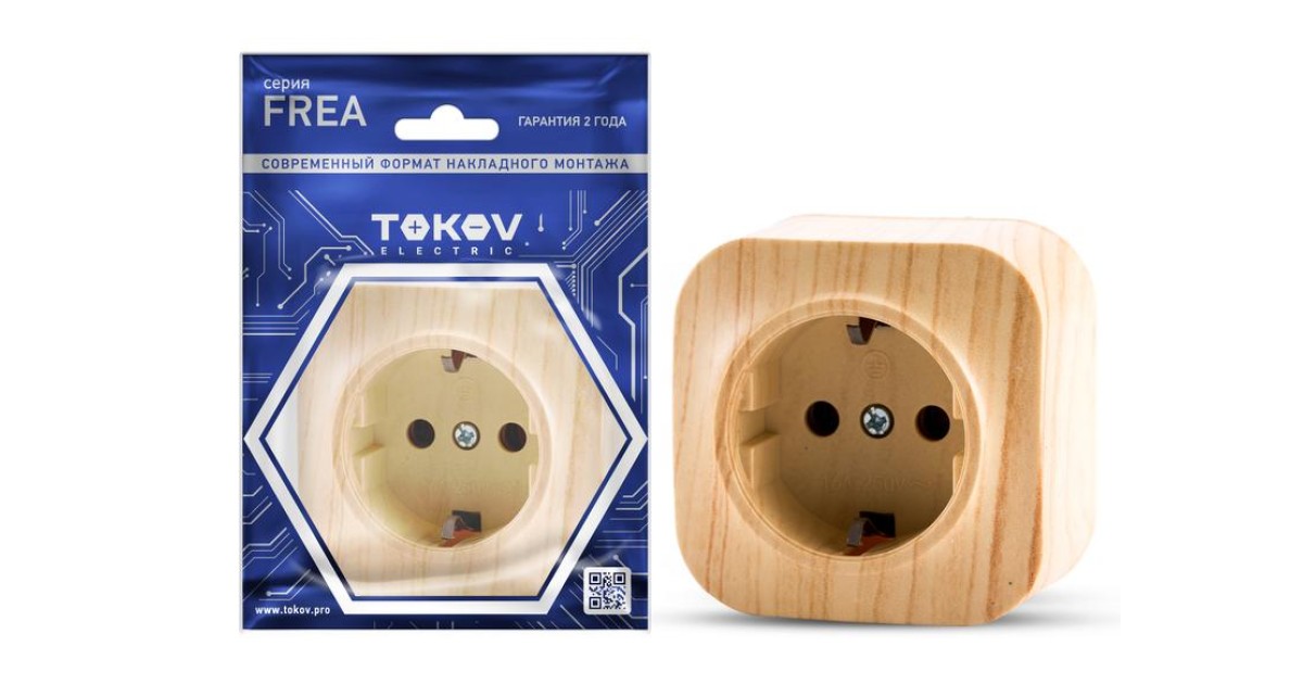 Купить Розетка 1-м ОП Frea 16А IP20 250В с заземл. АБС-пластик сосна TKE-FR-R1Z-C25 TOKOV ELECTRIC оптом в Москве