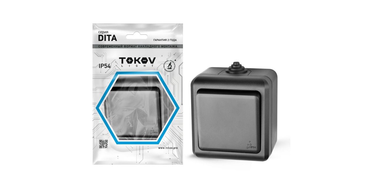 Купить Выключатель 1-кл. ОП Dita IP54 10А 250В карбон TKL-DT-V1-C14-IP54 TOKOV ELECTRIC оптом в Москве