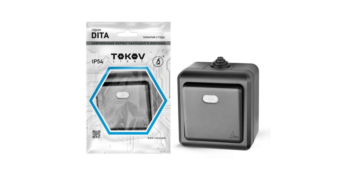 Купить Выключатель 1-кл. ОП Dita IP54 10А 250В с индикацией карбон TKL-DT-V1I-C14-IP54 TOKOV ELECTRIC оптом в Москве