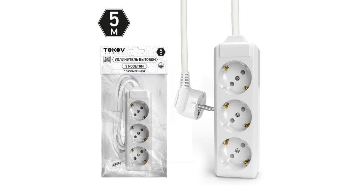 Купить Удлинитель 3х5м с заземл. 10А 3х1.5 TOKOV LIGHT TKL-C01-BU3-5-1.5-Z TOKOV ELECTRIC оптом в Москве