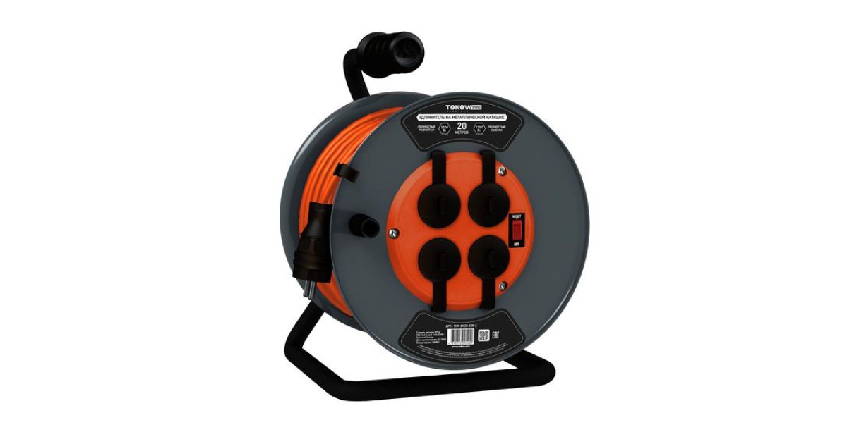 Купить Удлинитель на метал. катушке 4х20м с заземл.16А IP44 ПВС 3х2.5 с выкл. медь TOKOV ELECTRIC TKP-SK20-325-Z TOKOV ELECTRIC оптом в Москве