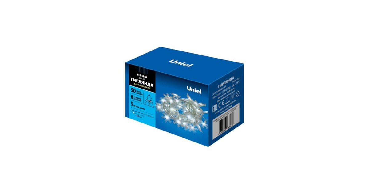 Купить Гирлянда LED "Снежинки-2" ULD-S0500-050/DTA WHITE IP20 SNOWFLAKES-2 5м 50 диодов бел. свет провод прозр. Uniel UL-00007196 Uniel оптом в Москве