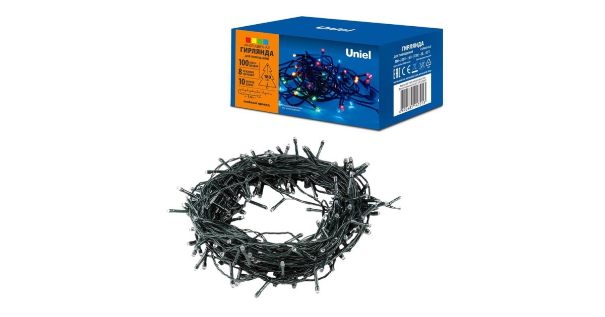 Купить Гирлянда светодиодная ULD-S1000-100/DGA MULTI IP20 10м 100 LED разноцвет. свет провод зел. Uniel UL-00008405 Uniel оптом в Москве