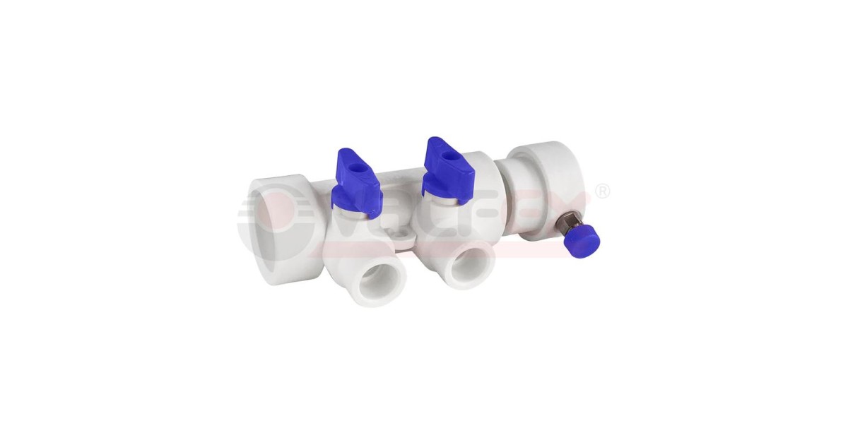 Купить Коллектор PPR с отсечными син. кранами и воздух-ком 40х20 8 выходов (15/1) бел. K VALFEX 111134008 VALFEX оптом в Москве