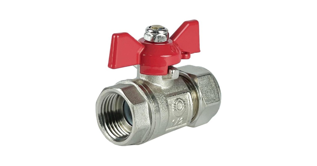 Купить Кран шаровой обжимной с переходом на ВР ручка-бабочка 16х1/2дюйм с никелир. покрытием (100/10) К VALFEX VF.342.NB.16012 VALFEX оптом в Москве