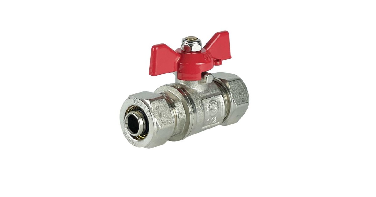 Купить Кран шаровой обжимной ручка-бабочка 16х16 с никелир. покрытием (100/10) К VALFEX VF.343.NB.16016 VALFEX оптом в Москве