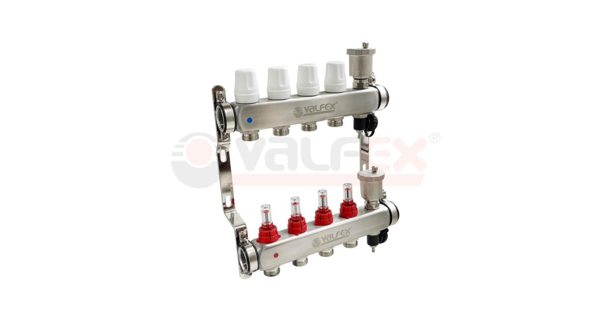 Купить Группа коллекторная 1дюйм х 11 вых. евроконус 3/4дюйм со встроен. расходомерами и регулир. клапанами в сборе нерж. сталь (2) К VALFEX VF.586.0611 VALFEX оптом в Москве